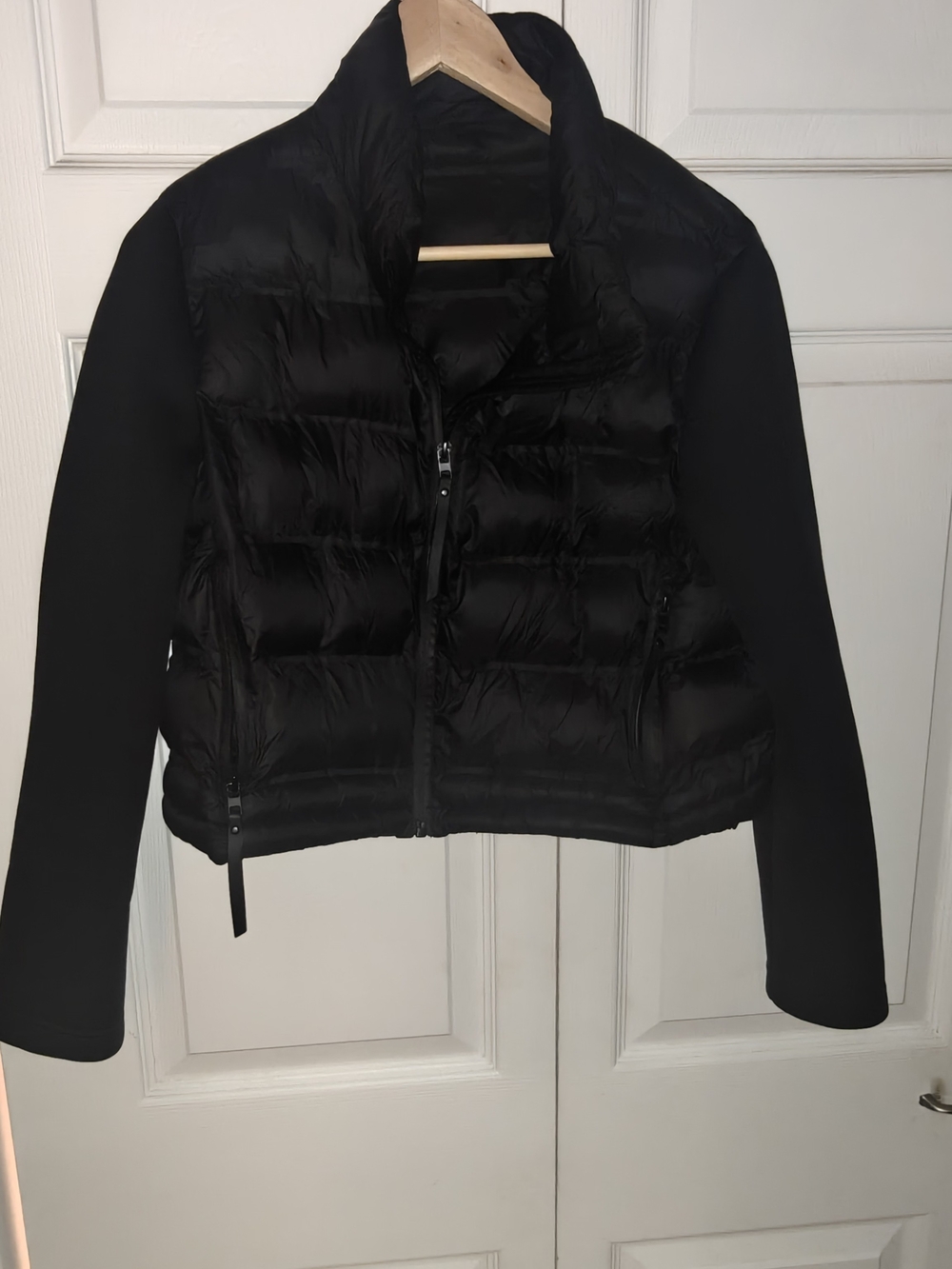 Zara Black Quilted Puffer Jacket with Knit Sleeves